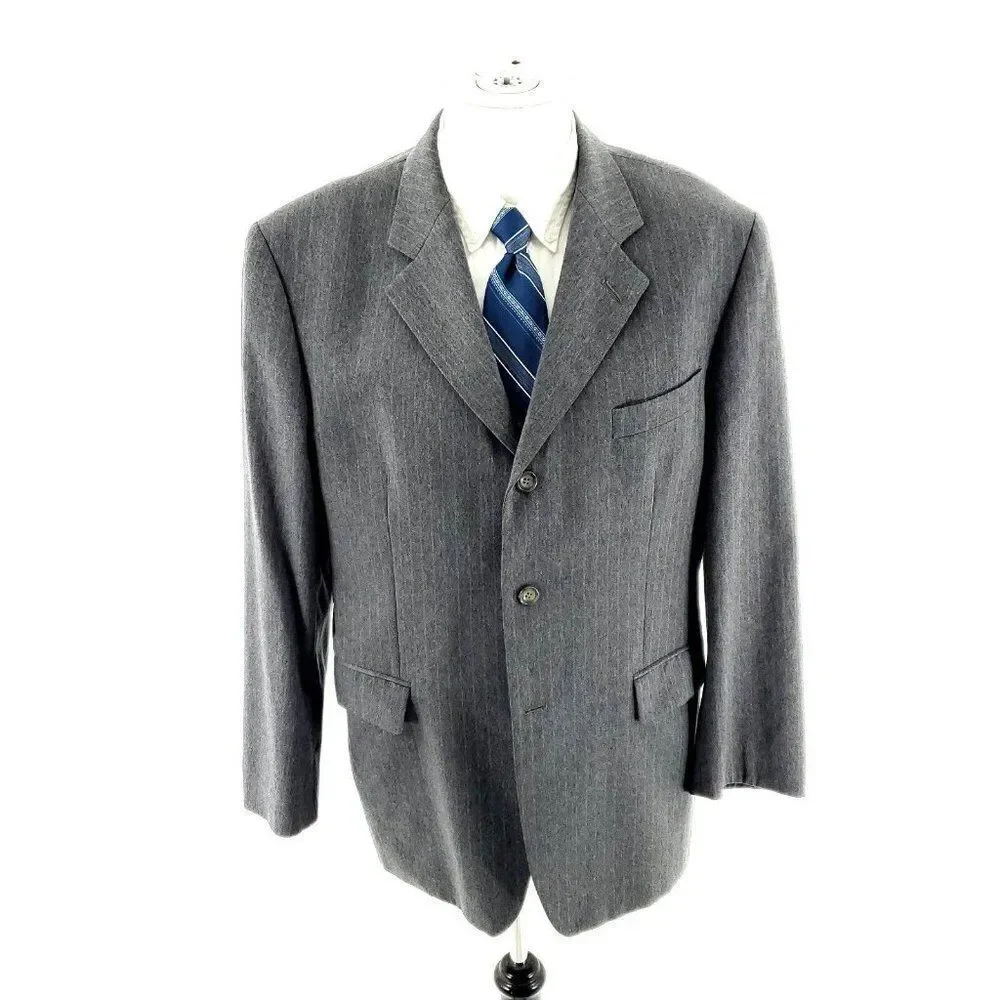 Alexandre London Savile Row Wool 3 Button Suit Jacket‎ 42R Gray Striped